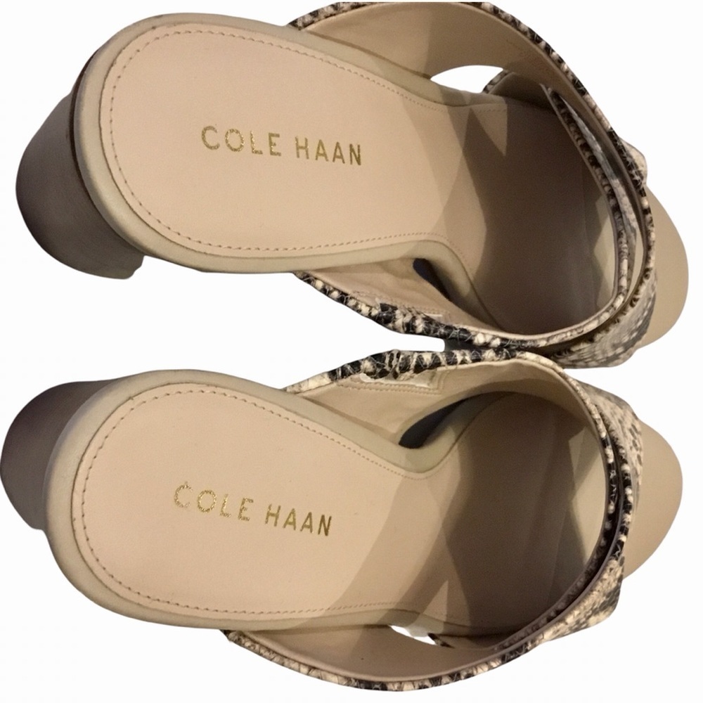 Cole Haan Dakota Snakeskin Printed Crisscross Block Heel Slip On Sandal Mules - Picture 6 of 8